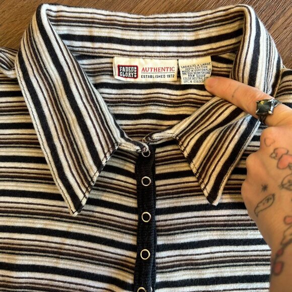 vintage 90s y2k faded glory button up snap cropped polo shirt - Picture 4 of 5